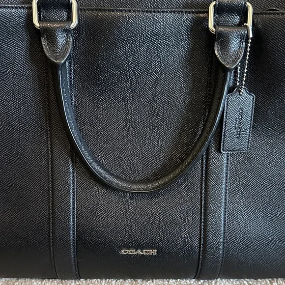 Coach Cross Grain Black Leather Briefcase Laptop Bag F59141 Metropolitan